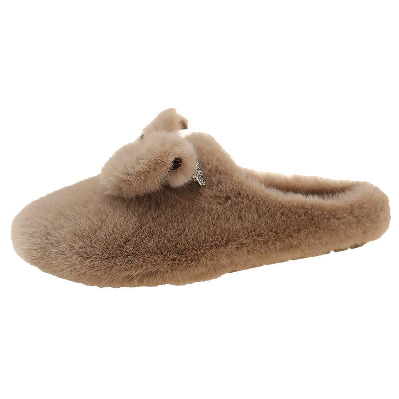 2025 new autumn and winter super fire beautiful plush warm flat bottom bag head cotton slippers fluffy slippers women wear half drag