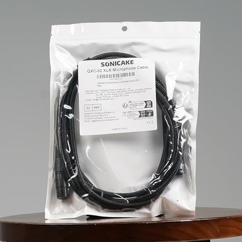 SONICAKE Microphone Cable, XLR Male to Female 3-Pin Nylon Braided, Black (2M) for Studio Recording and Live Production