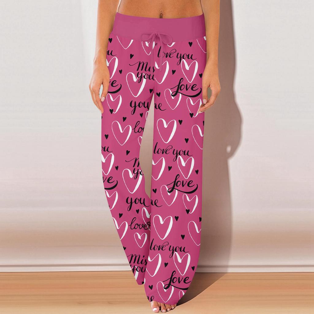 Womens Pajama Pants Sleepwear Casual Drawstring Elastic Waist Pants Comfy Straight Yoga Loose Trousers