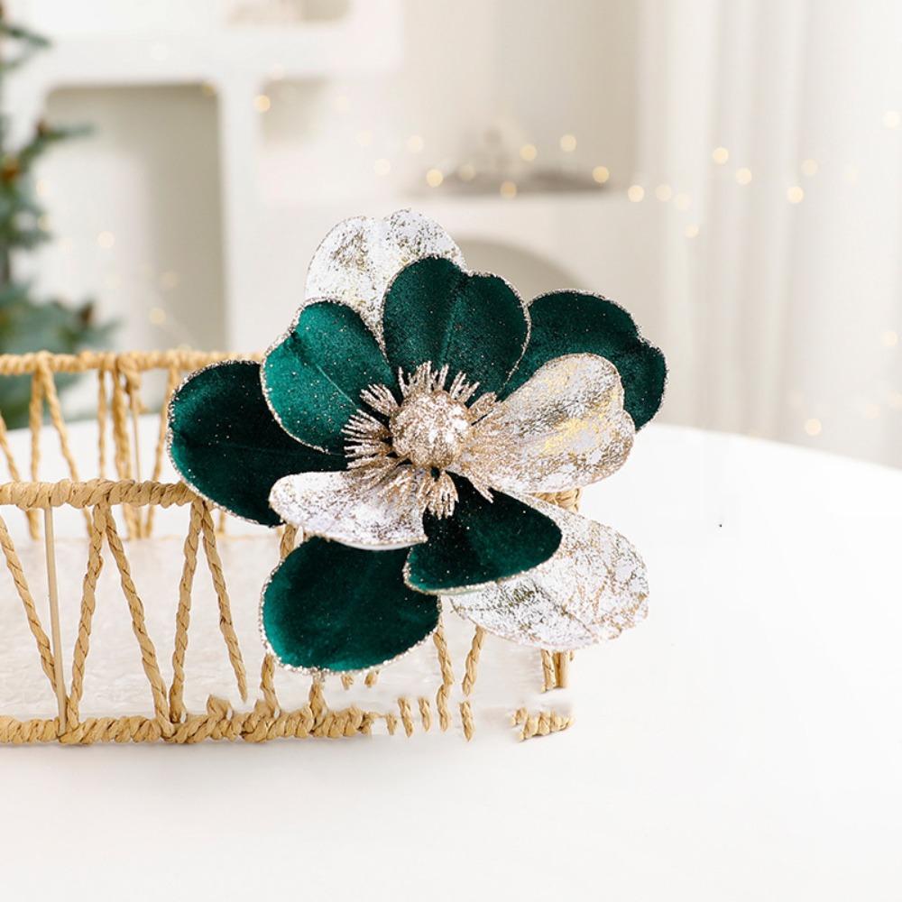 

Flower Head Artificial Christmas Flowers Multi-color Xmas Tree Ornaments Event Layout Style3-Green