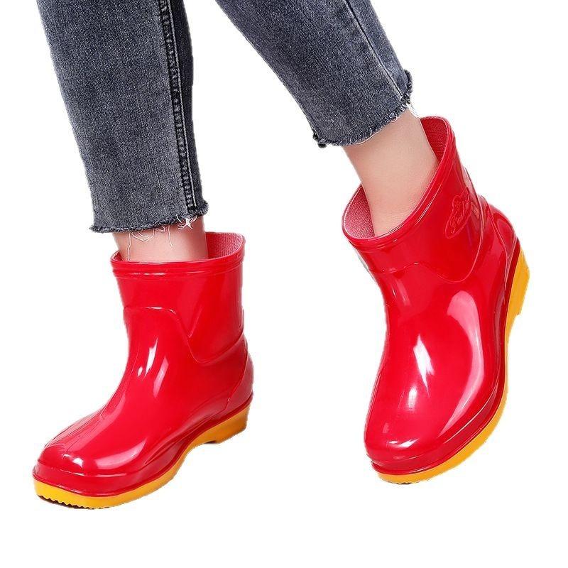 Four Seasons Short Barrel Rain Women's Water Shoes Fashion Purple Rain Shoes Kitchen Canteen Mom Cleaning Non-slip Rubber Shoes Rain Boots