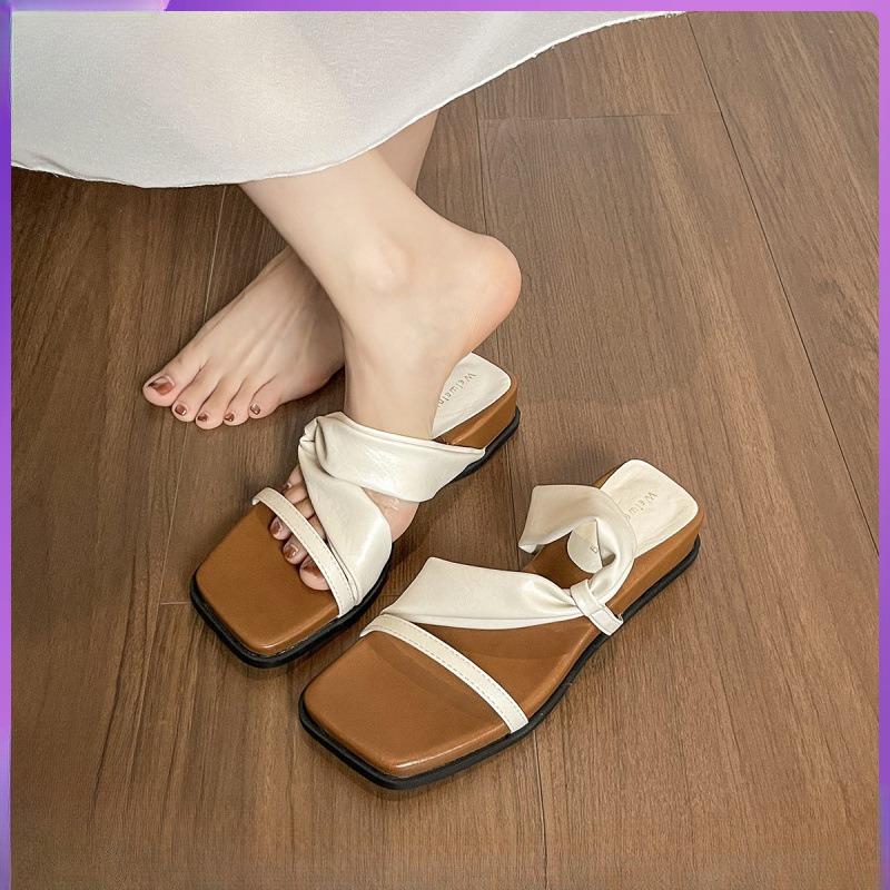 Thick-soled Square-toed One-strap Flip-flop Women's Shoes Retro Sandals