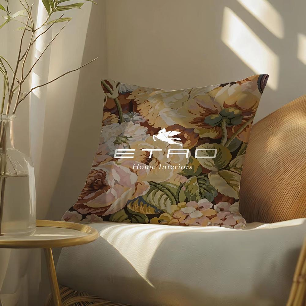 Cashew Nut Flower Pattern Natural Etro Pillow Case DoubleSided Plush Sofa Cushion Covers Organic Breathable Invisible Zipper