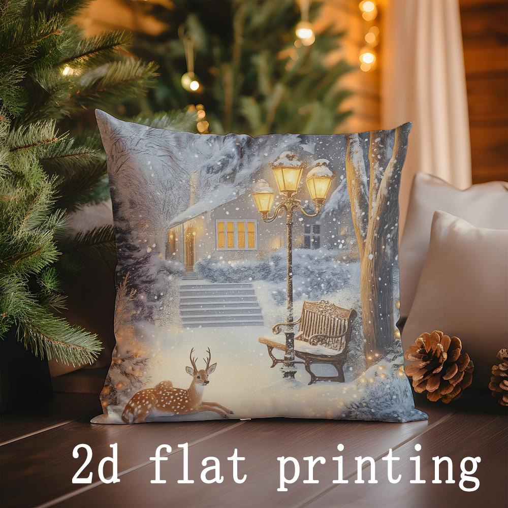 Home Decor Christmas Scenes Pillow Covers for Festive Home Pattern Cushion Cover Suitable for Sofa Bedroom Car Pillow Cover