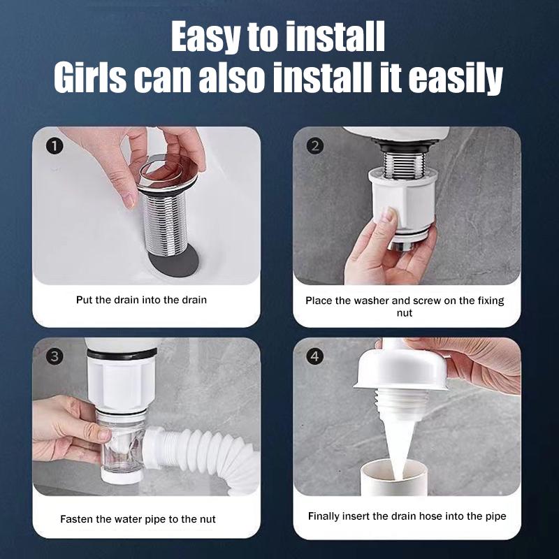 Universal Flip Stainless Steel Washbasin Washbasin Sink Wall Drainage Pipe Kitchen Bathroom Accessories Anti Odor Drainage Pipe