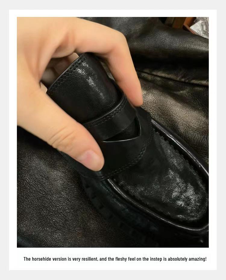 Grape Mom Jesienne Retro Damskie Mokasyny z Okrągłym Noskiem z Miękkiej Skóry na Grubszym Obcasie