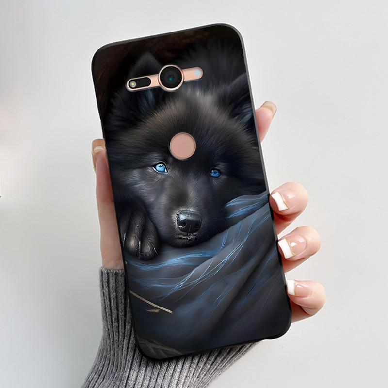 Cute Black Case Phone Case For Sony Xperia XZ2 Compact/SO-05K Protective Shockproof Soft Cover Lovely Fluffy White Bunny