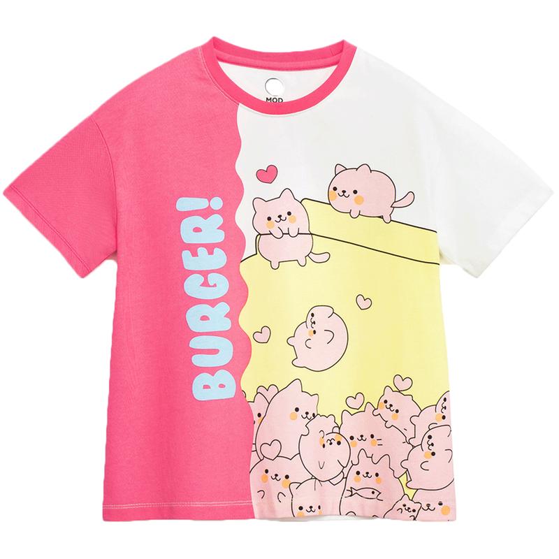 MQD Girls  Color-Block Cartoon Short-Sleeve T-Shirt 110cm