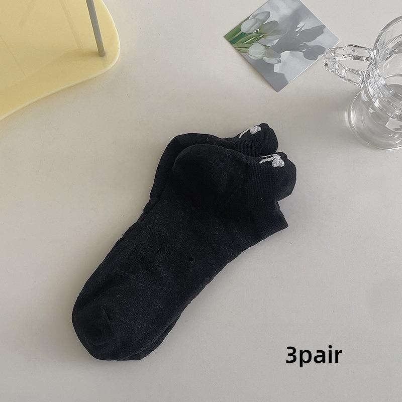 

3Pair Woman Embroidery Bow Knot Hollow-out Short Socks Cute Casual Ankle Socks Spring Summer Sports Breathable Female Tube Sock One Size чёрный
