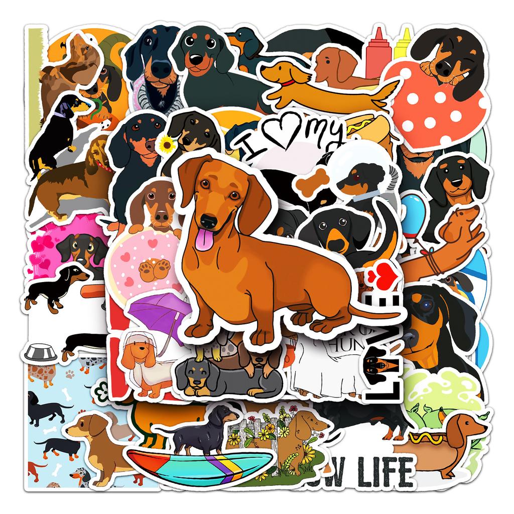 50 Dachshund Dog Dog Cartoon Cute Animal Children's DIY Skateboard Mobile Phone Case Suitcase Stickers