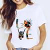 Women's Fruit-Flower Print Crew-Neck Tee Spring/Summer Aesthetic Polyester Fiber Cute Base Shirt Trendy Top