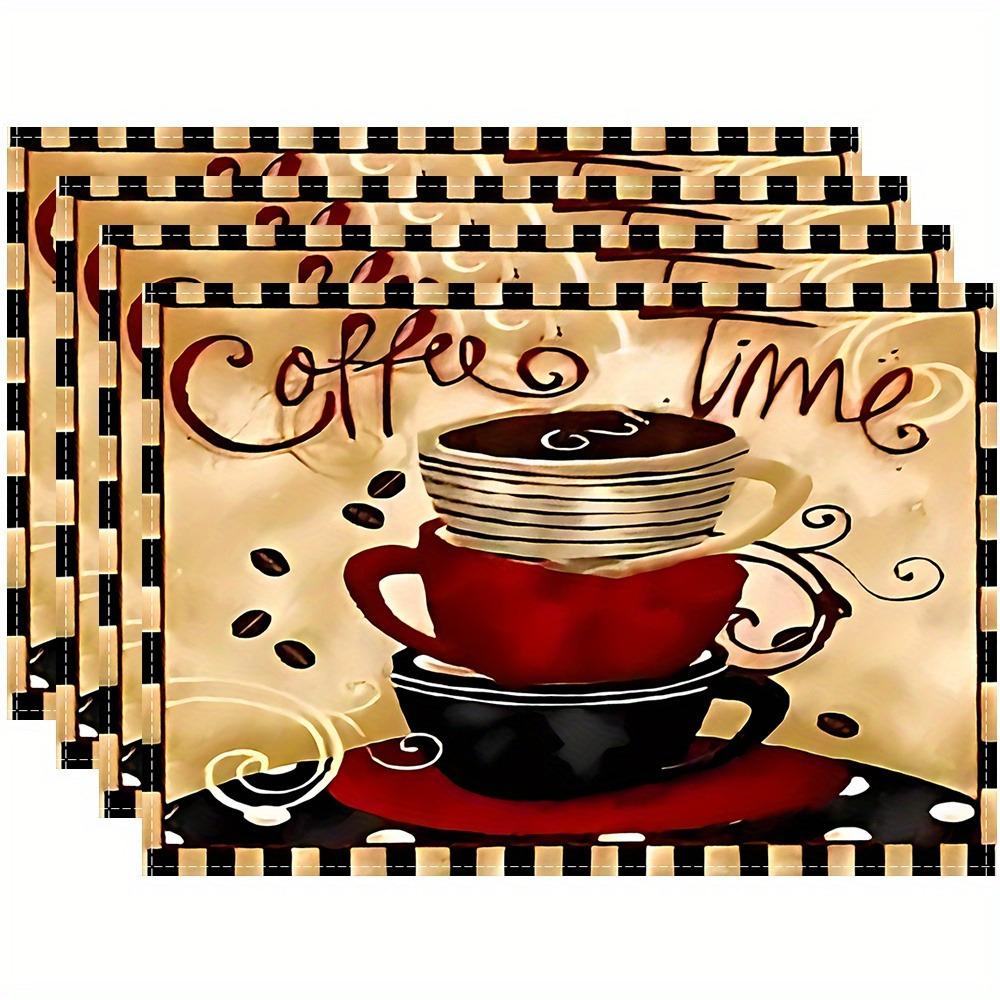 

Coffee Theme Placemats Set of 4 Red Cup Beans Pattern Table Mats Linen Decor for Cafe Style Kitchen Dining Tableware 4Pcs-30X45cm(12X18in