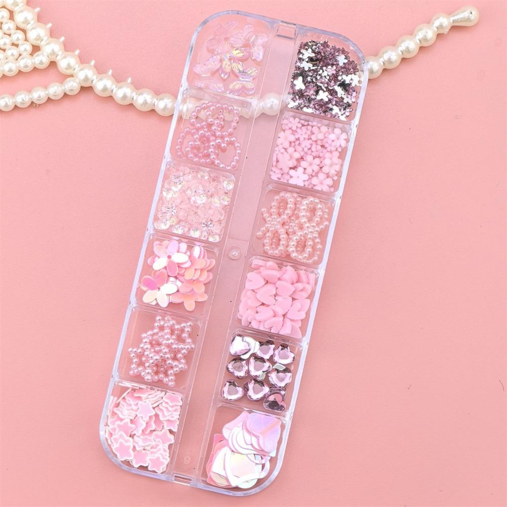 12 Grids Mix Styles Nail Charms Shiny Rhinestones 3D Butterfly Nail Art Decor Pearl Sweet Bow Flower Nail Ornaments DIY