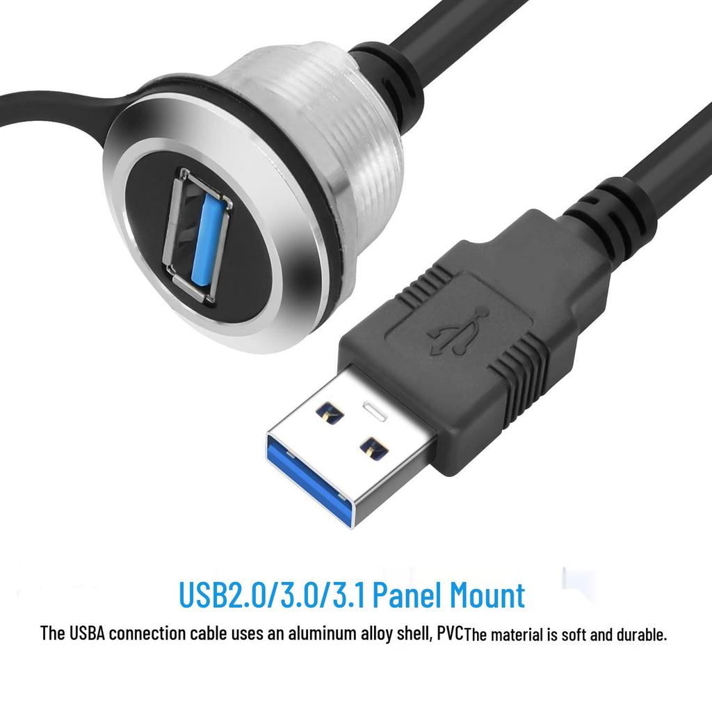 Round Square USB 3.1 Male to Female Yacht/Motorcycle/Car Waterproof Cable, Compatible with USB 3.0/2.0.