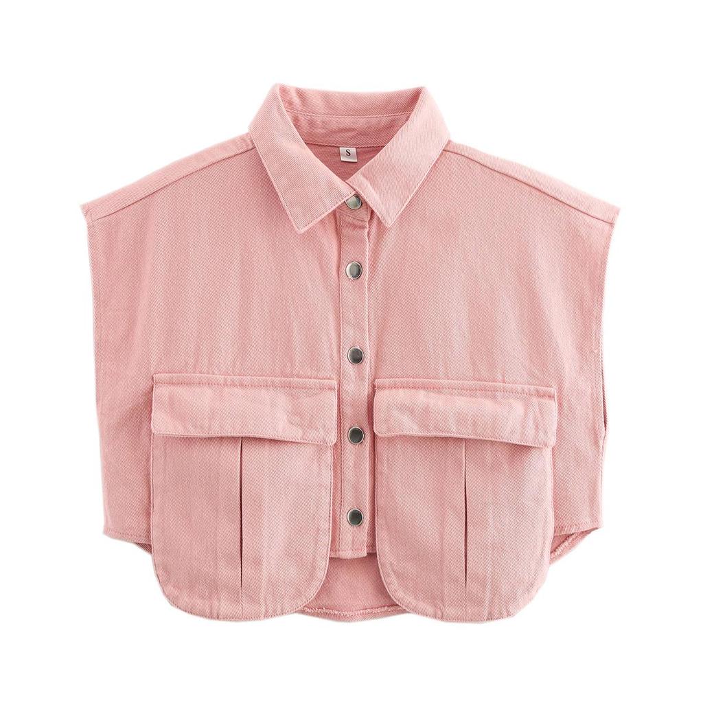 Women's Patchwork Irregular Polo Collar Denim Cardigan Top