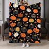 Cozy Autumn Pumpkin Plaid Flannel Throw Blanket - Soft Warm Weighted Bedspread Suitable for Couch, Bed & Travel, Hand-Drawn Orange & Black Plaid Patte