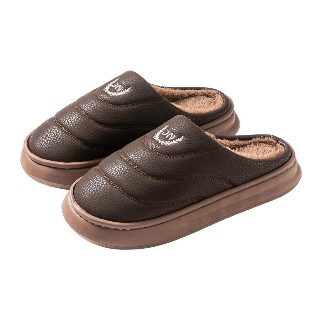 1 Größe groß Größe Baumwollschuhe Herbst und Winter PU wasserdicht Freizeit Innen Samt Haus Baumwollpantoffeln