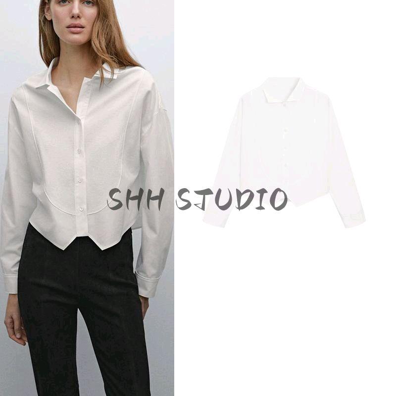 Spring New Women's Clothing French-Style High-Intelligence-Sensitive and Diligent Style Short Inner Wear Long Sleeve White Shirt 5155855
