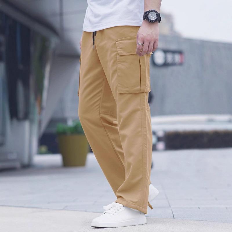 Summer new men's tooling casual pants drawstring multi-pocket trousers