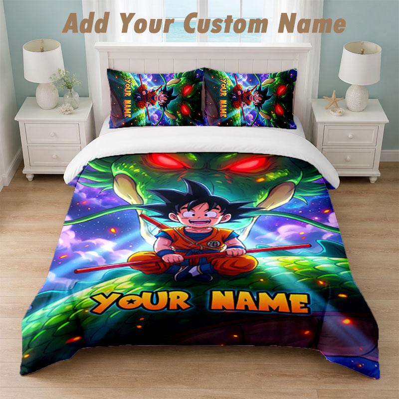Bedding Set 1 Duvet Cover 2 Pillowcases Dragon Ball Print Soft Bed Linen Bedroom Decor