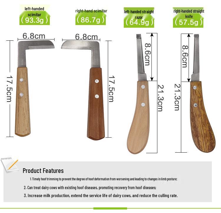 Veterinary Hoof Trimming Tool Set: L-Shaped Knife, Straight Knife, Pliers for Cow, Horse, Sheep & Donkey. Left & Right Hand Use.