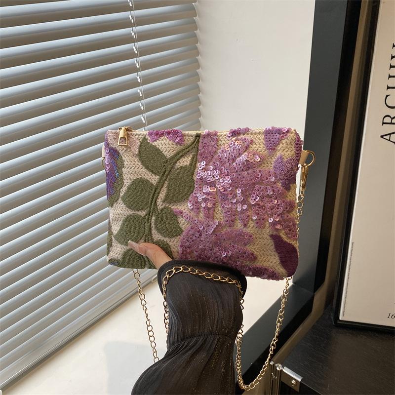 

Премиальная сумка-клатч с пайетками Новый вышитый клатч Нишевая летняя сумка Женский клатч-конверт фиолетовый