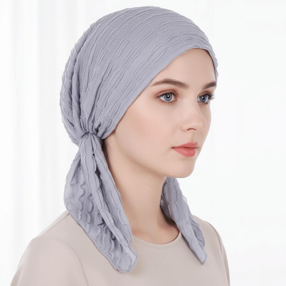 Fashion Ruffle Trim Women's Hijab Breathable Pleated Scarf Cap Head Scarf