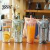 Outdoor Outing Water Container Transparent Straw Cup with Sequins Decor And Leak Proof Reusable Bubble Tea Cup Lid Plastic Sippy for Students Teens