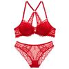 Lace Front Bra Set Small Bust With Push-Up Support Backless Design 3/4 Cup Adjustable Straps