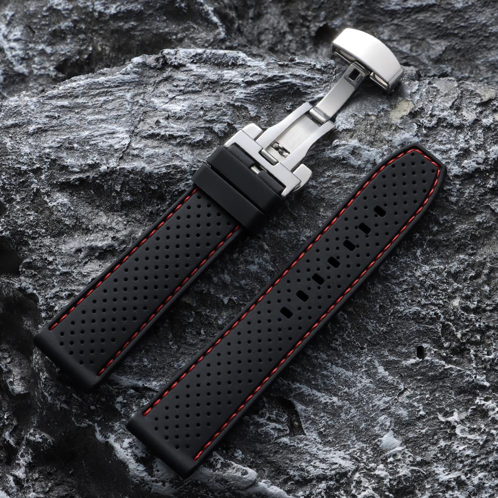 20mm 22mm Premium Silicone Watch Band Butterfly Buckle Waterproof Soft Rubber Strap Breathable Strap Replacement Universal Watch
