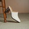 Fashion 2025 New Genuine Leather Fashion Shoes Women High Heels Square Toe Mules Slippers Ladies Office Dress Shoes Sandales Pumps