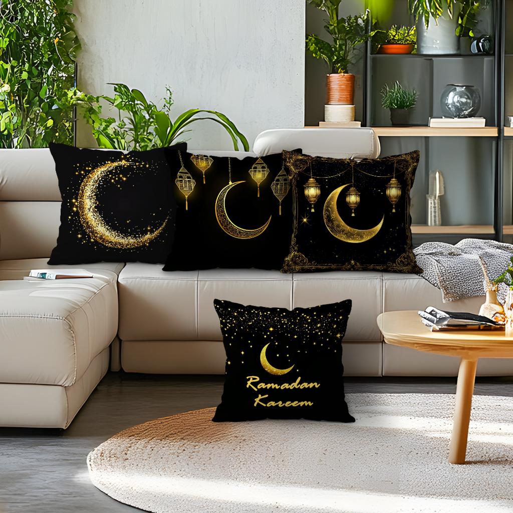 Black And Gold Ramadan Festival Pillowcase Bedroom Sofa Cushion Cover 100% Polyester Living Room Cushion Pillowcase Home Decor