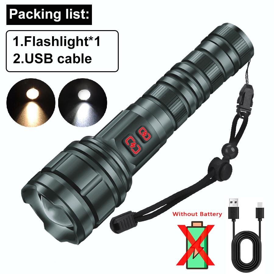 9900LM Powerul White Laser LED Flashlight 21700 Battery USB Charging Al Alloy Zoom Tactical Torch Outdoor Camping Hiking Lamp
