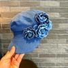 Adjustable Denim Camellia Beret Hat Artistic Painter Caps Vintage Flower Flat Top Hat  Lady