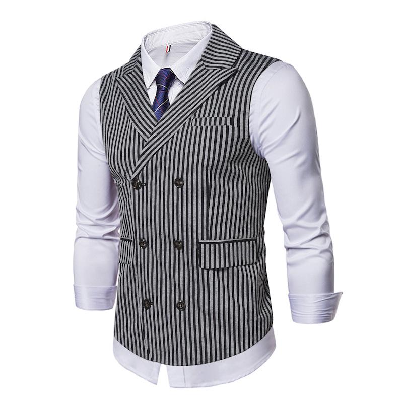 2025 Men's Slim Fit Striped Double-Breasted Retro Suit Vest - European Size