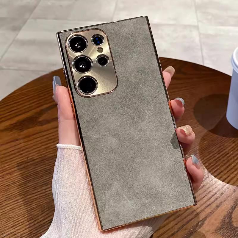 

Samsung S26Ultra Electroplated Lambskin Phone Case with Metal Lens & S24 Protection S22 сірий колір