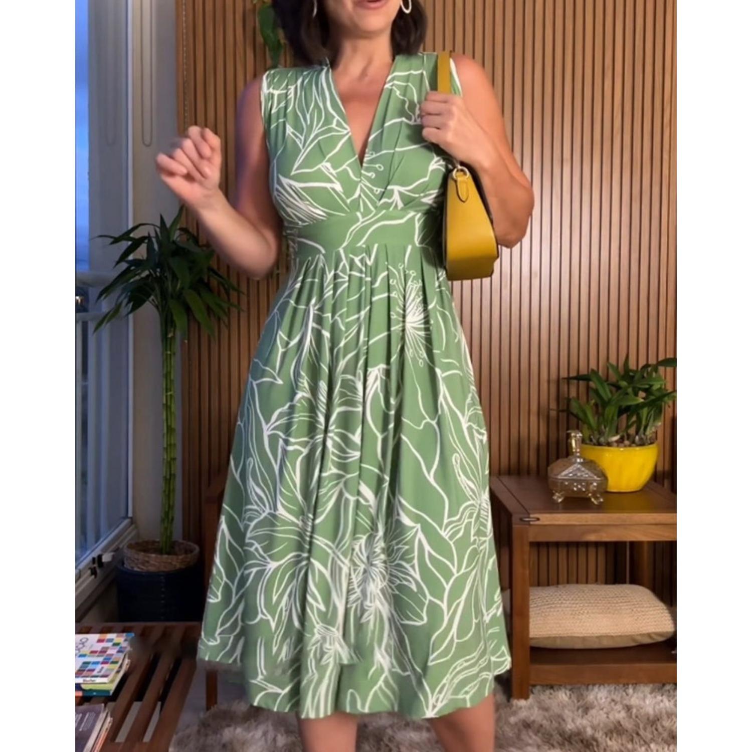 

2025 Новый тренд утягивающего платья с талией, свободное удобное платье, женская мода, элегантное платье, весна-лето, принт 3XL зелёный