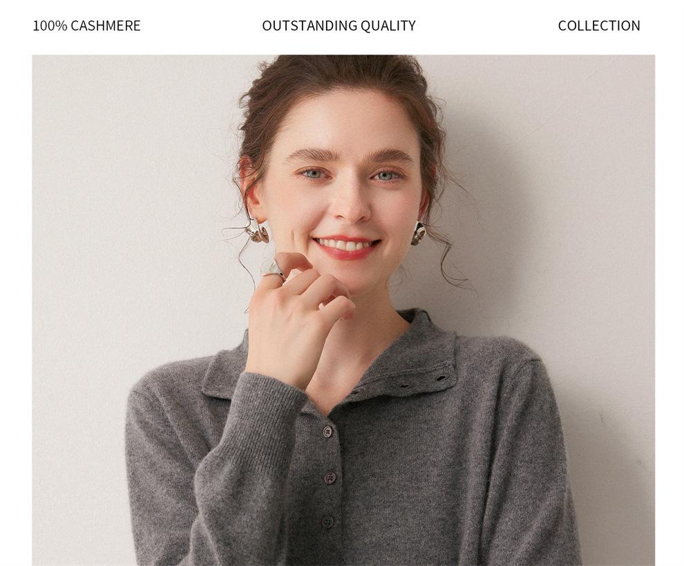 Women's 100% Cashmere High Neck Chunky Knit Sweater with Multi-Button Design - Solid Color for Autumn/Winter