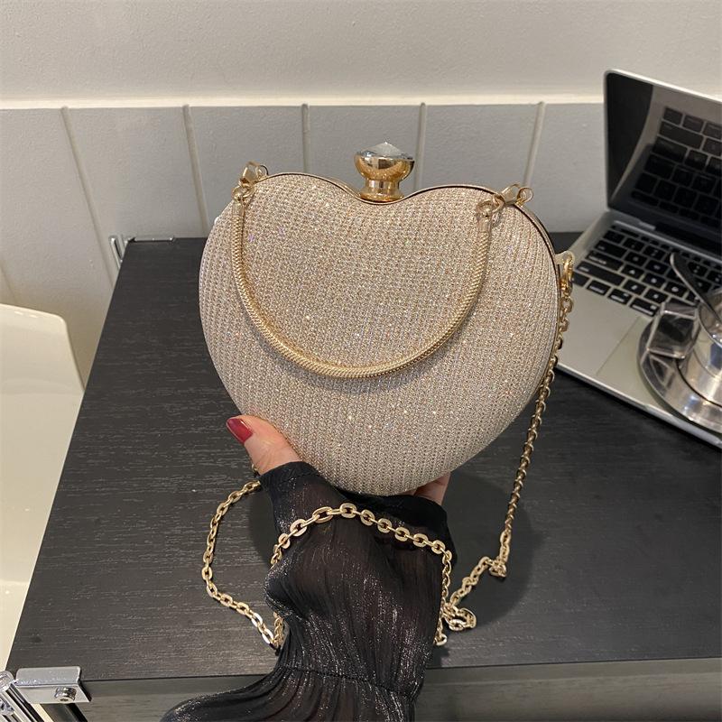 Yogodlns Evening Clutch Bag Women Bag Shiny Handbag Heart Shape Clutches Bag Fashion Chain Shoulder Crossbody Bag Luxury Lady Purse