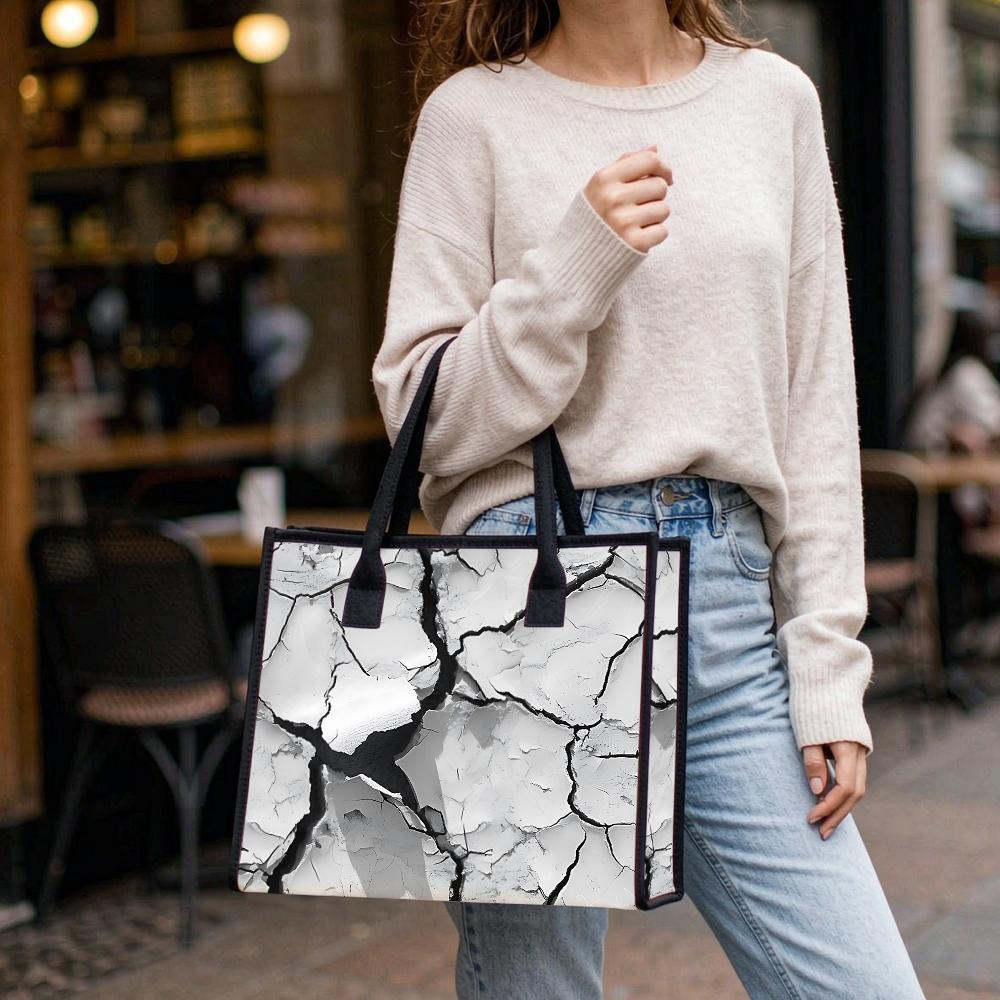 Trendy Cracked Pattern Tote Bag Casual Daily Large Capacity Handbag for Shopping Travel Outdoor Use