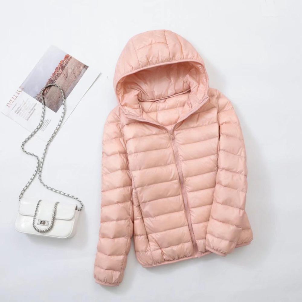 Women's Hooded Long Sleeve Puffer Jacket Slim Fit Lightweight White Duck Down Winter Coat