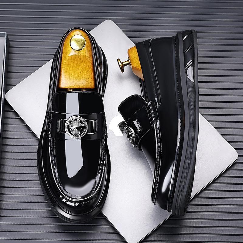 Men's Korean Style Patent Leather Moccasins – Genuine Thick Sole Loafers