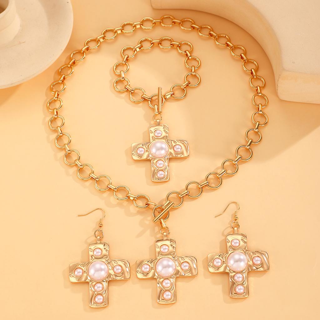 Jewelry Gifts Party Jewelry Accessories Cross Pendant Necklace Bracelet Earrings 1 set Exaggerated Big for Women Punk Y2K Jewelry Set Accessories