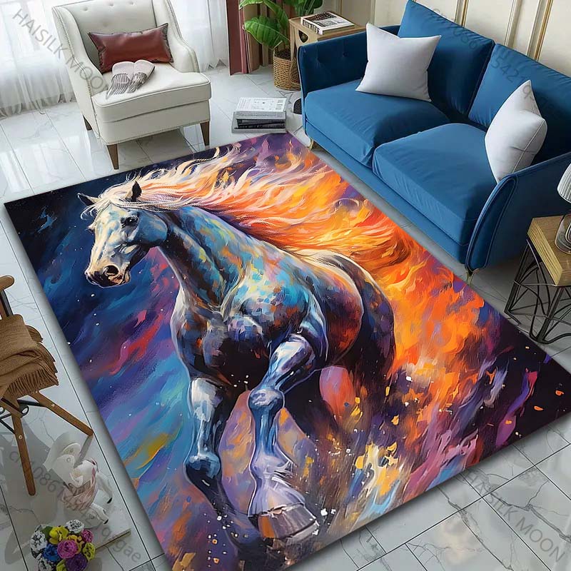 1PC Galloping Horse with Fiery Colors Print Carpet Rug for Living Room Bedroom Sofa Doormat Home Decor Non-slip Floor Mat
