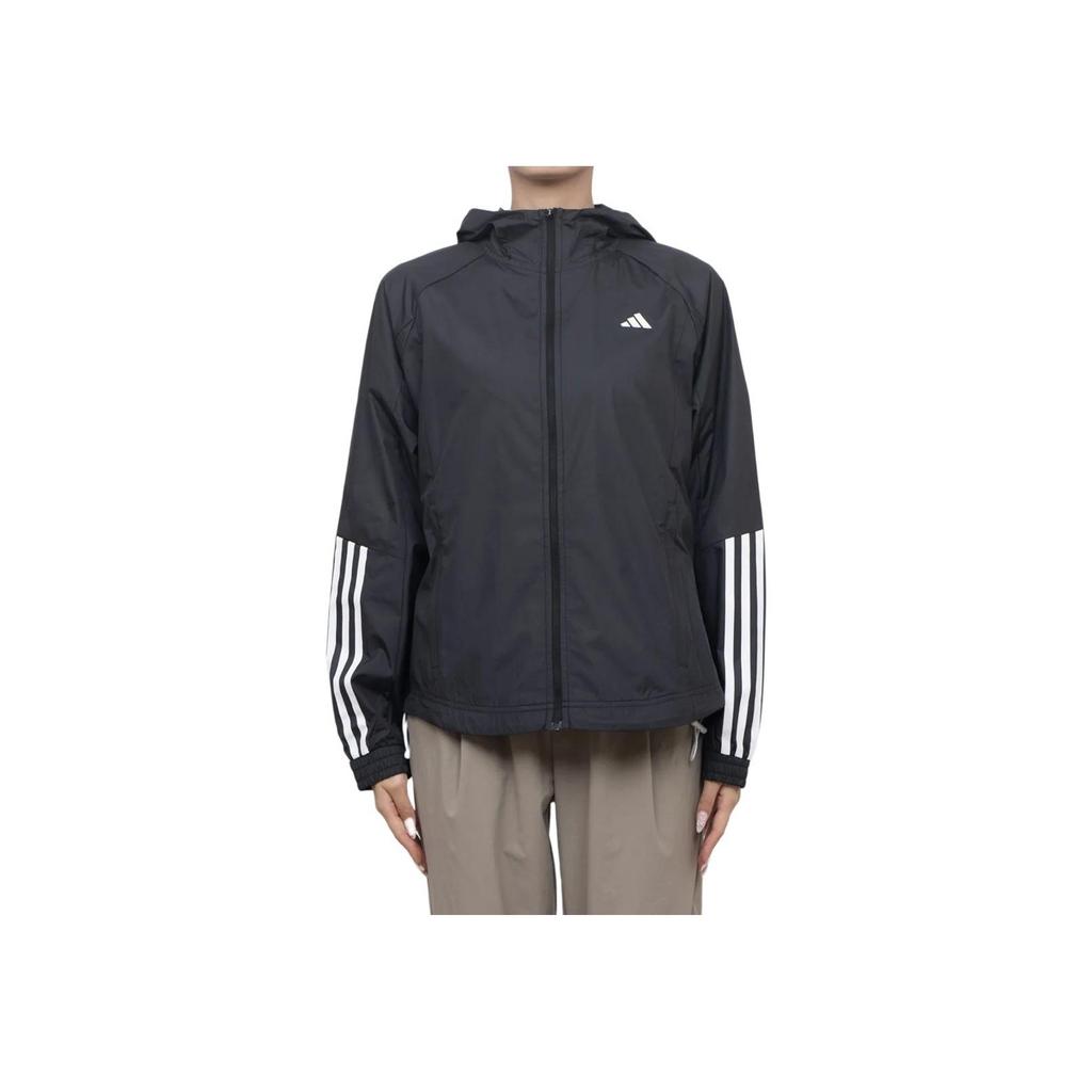 Adidas Wind.Rdy Hyperglam Striped Logo Print Long Sleeve Hooded Jacket Women Outerwear Black IS8036