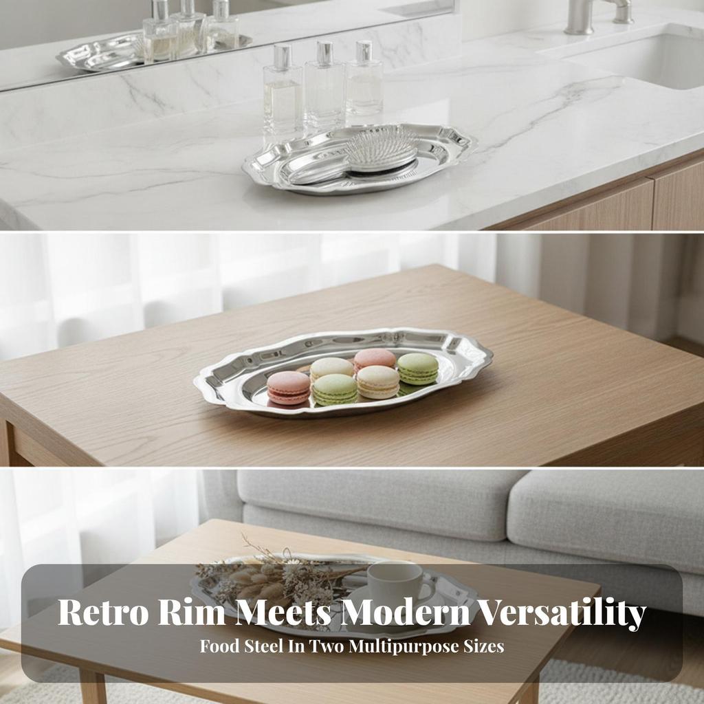 Mirror-Polished Silver Tray Elegant for Tabletop Entertaining, Everyday Home Use