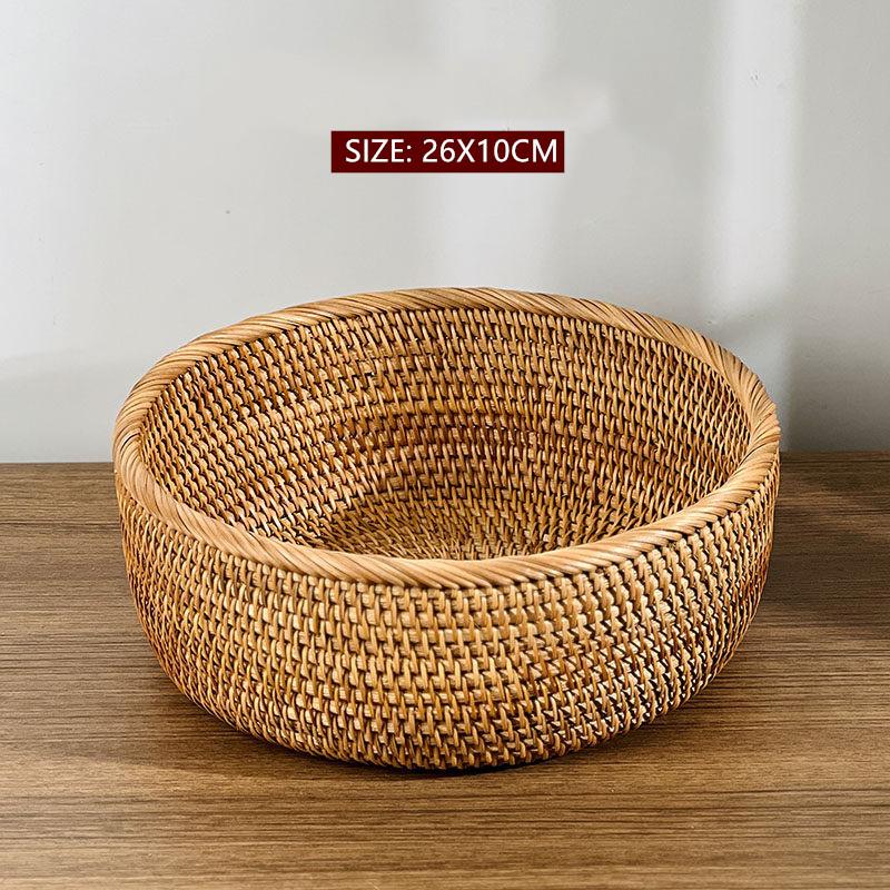 1PC Handmade Woven Fruit Basket Exquisite Snack and Fruit Tray Large-sized Rattan Snack Storage Basket Kitchen Bread Basket