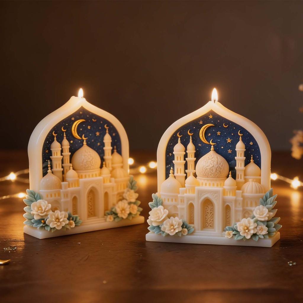 Ramadan Eid Mold Easy Demold Mosque Silicone Mold 3d Candle Mold For Eid Al-Fitr Diy Crafts Ramadan