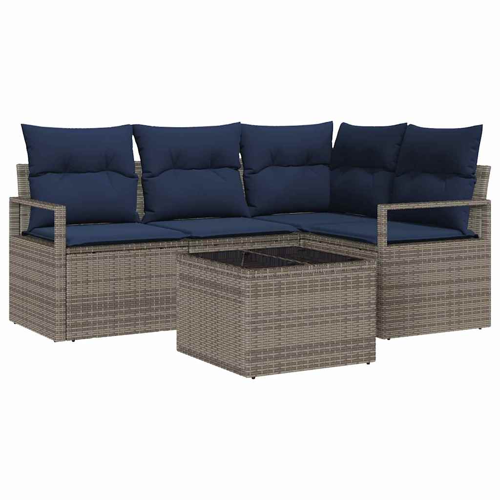 5 Piece Sofa Set Grey Poly Rattan