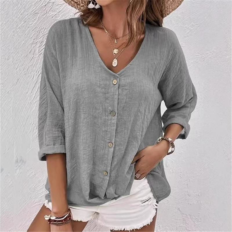 New summer women s v-neck button chiffon cardigan long sleeve top S